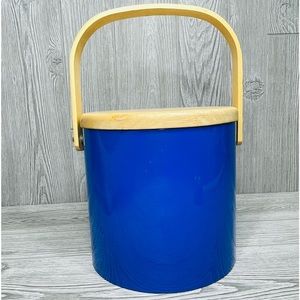 Vintage MCM Georges Briard Blue Vinyl & Wood Ice Bucket bar wear decoration